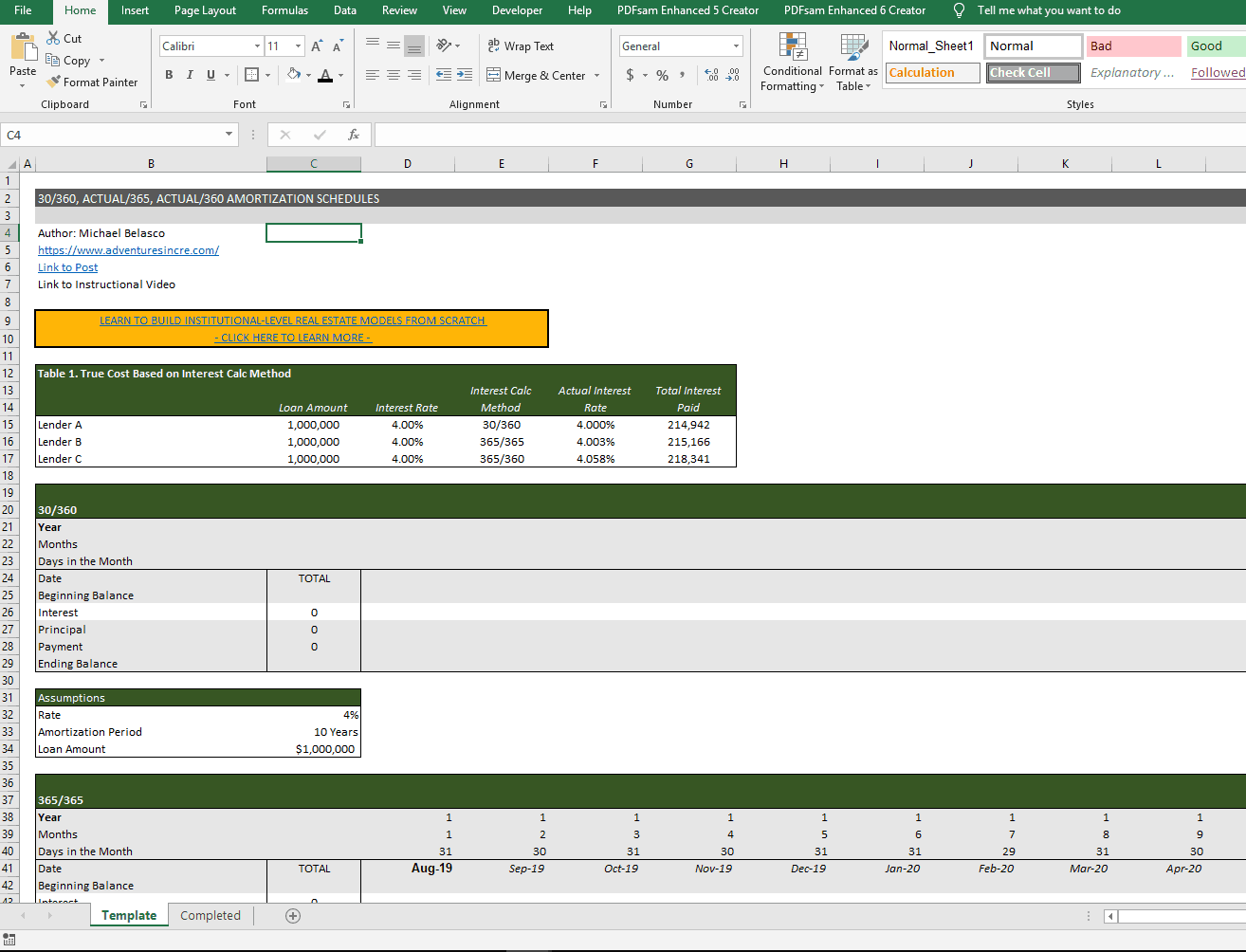 Watch Me Build 30 360 Actual 365 And Actual 360 Amortization Tables 